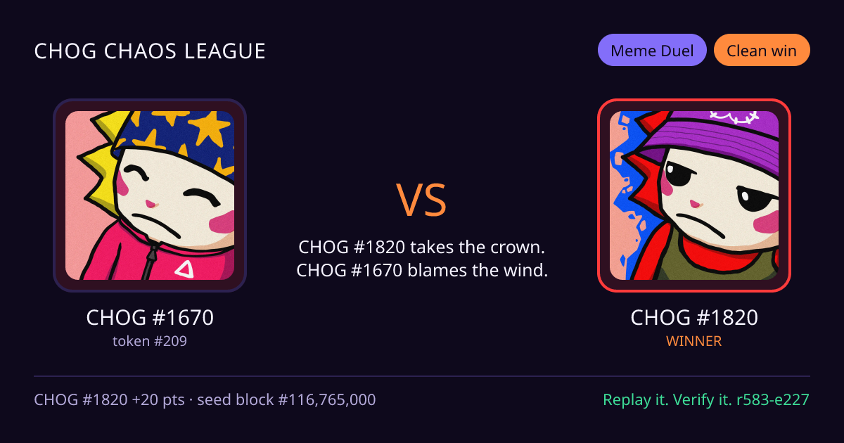 Highlight card: CHOG #1670 versus CHOG #1820