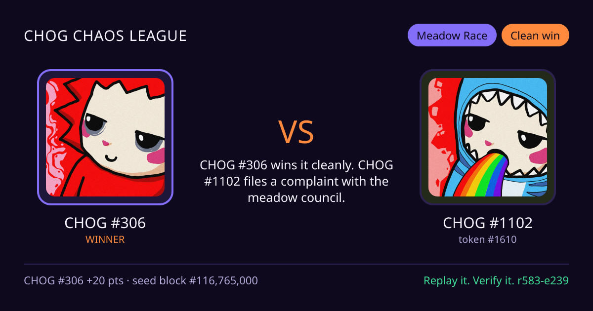 Highlight card: CHOG #306 versus CHOG #1102