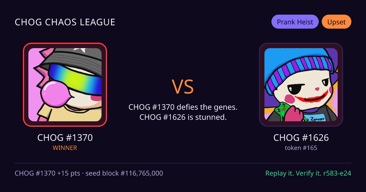Highlight card: CHOG #1370 versus CHOG #1626