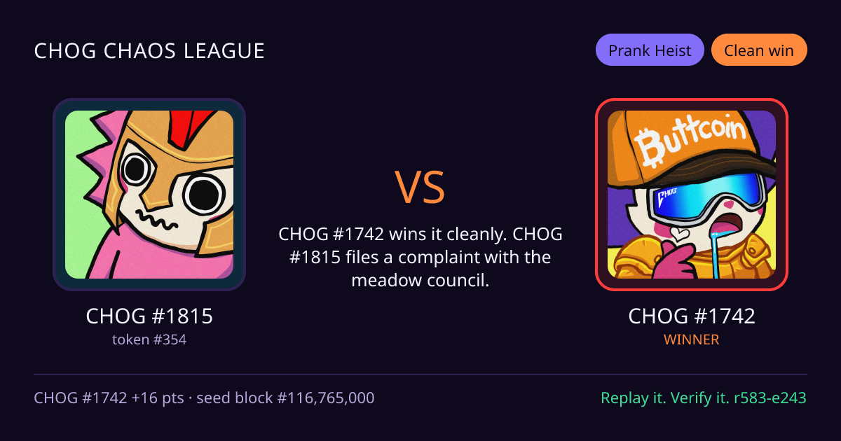 Highlight card: CHOG #1815 versus CHOG #1742