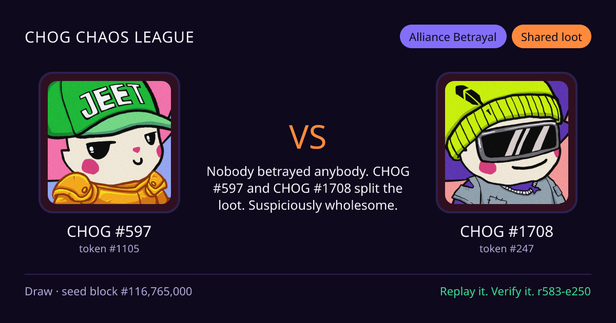 Highlight card: CHOG #597 versus CHOG #1708