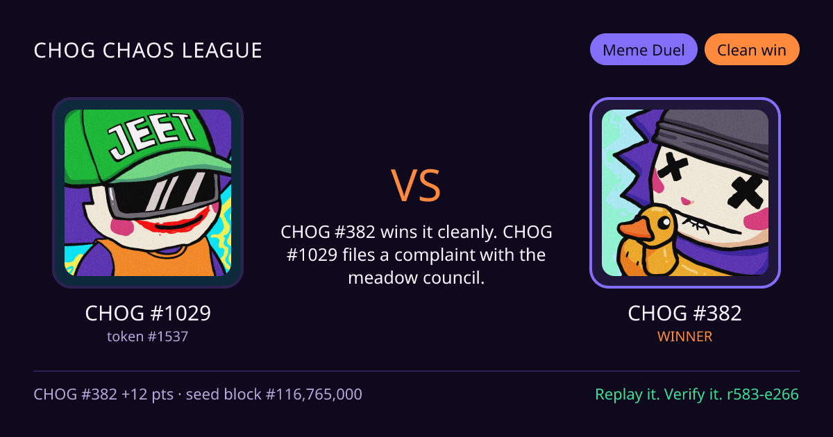 Highlight card: CHOG #1029 versus CHOG #382