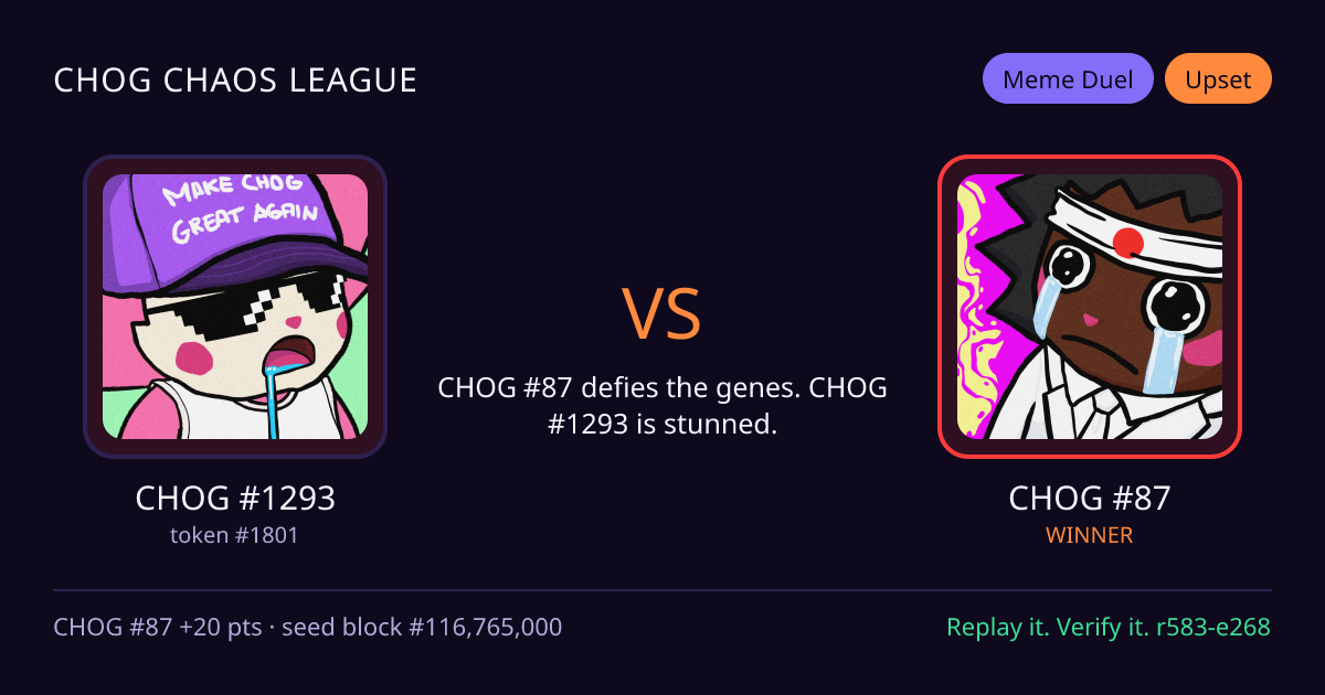 Highlight card: CHOG #1293 versus CHOG #87