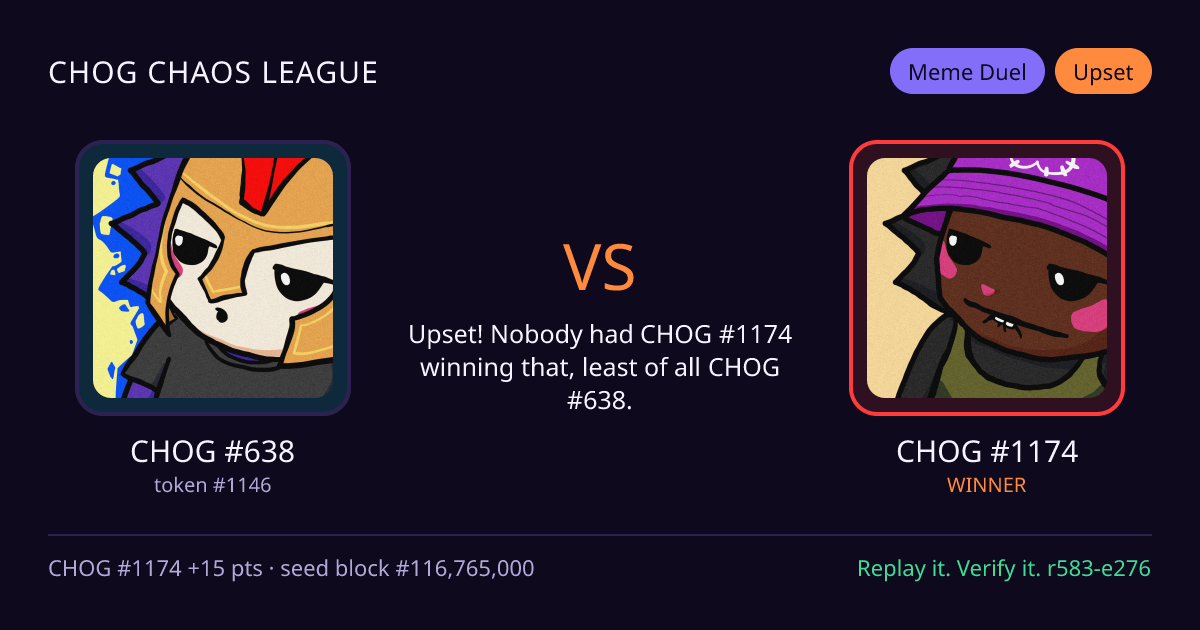 Highlight card: CHOG #638 versus CHOG #1174