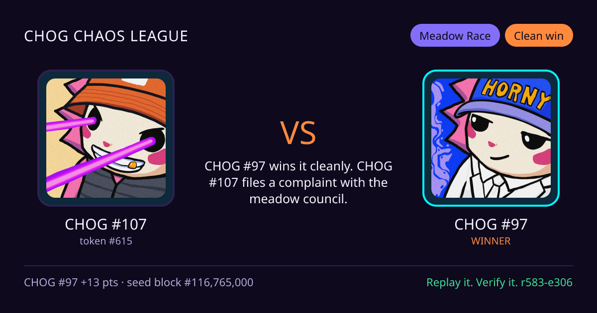 Highlight card: CHOG #107 versus CHOG #97