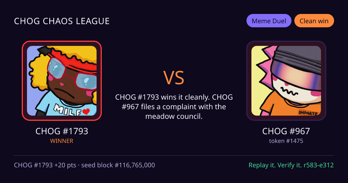 Highlight card: CHOG #1793 versus CHOG #967