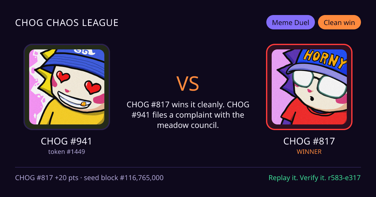 Highlight card: CHOG #941 versus CHOG #817