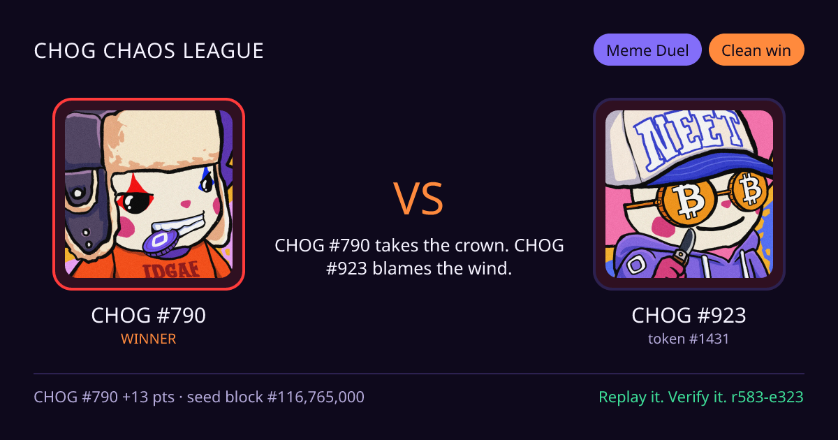 Highlight card: CHOG #790 versus CHOG #923