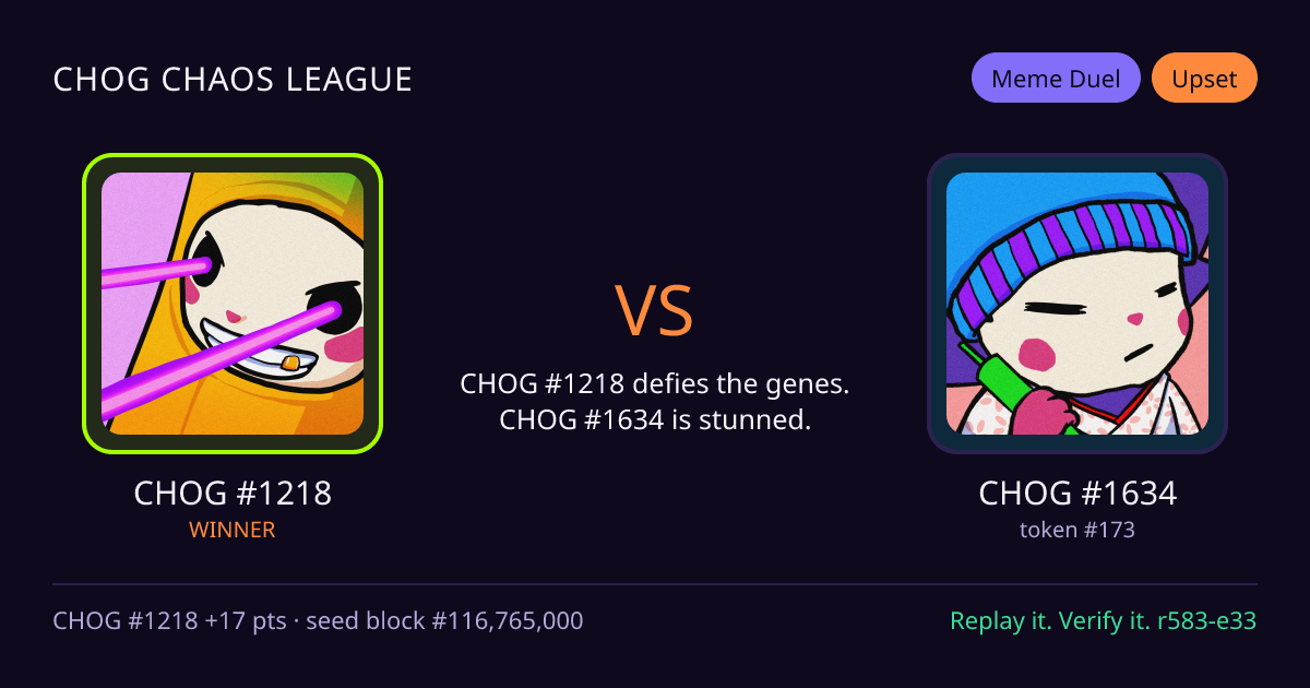 Highlight card: CHOG #1218 versus CHOG #1634