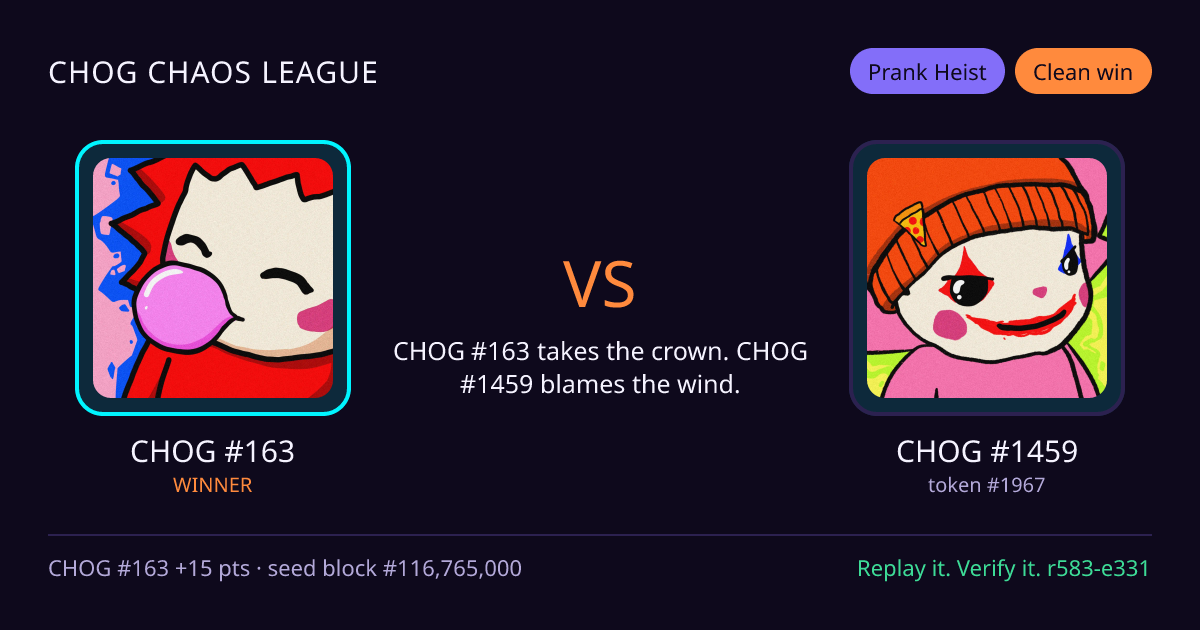 Highlight card: CHOG #163 versus CHOG #1459