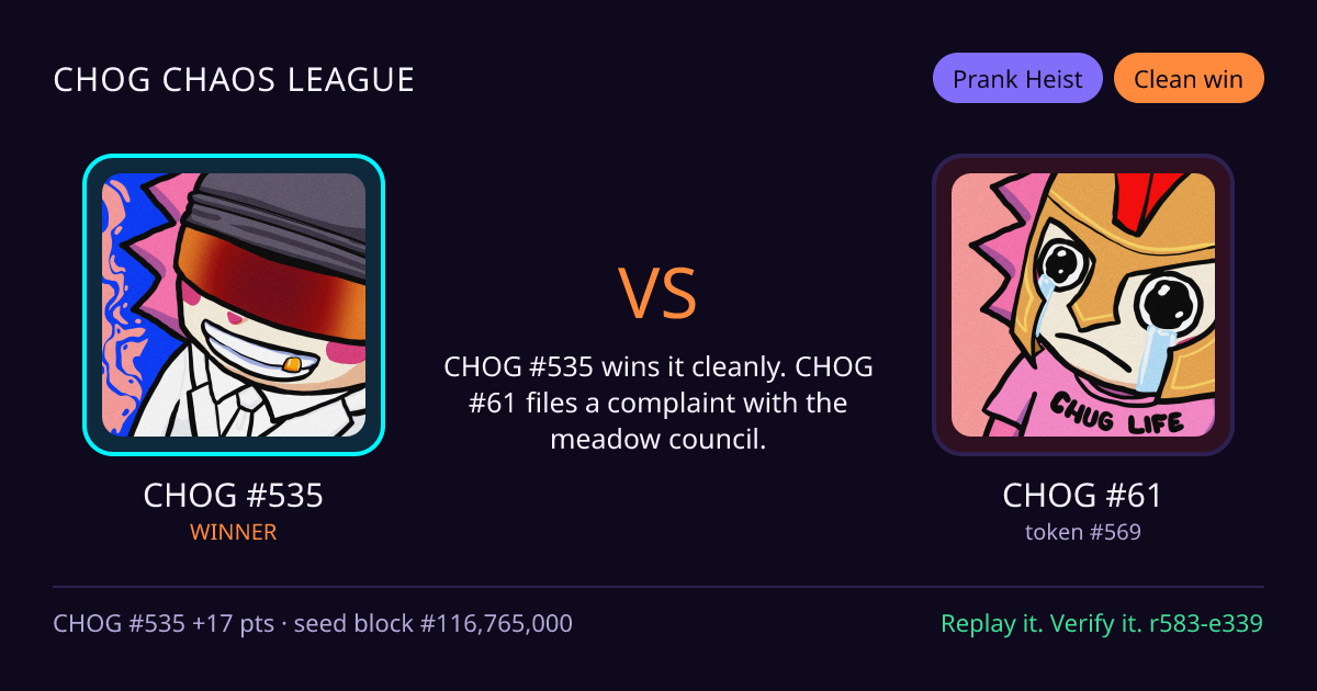 Highlight card: CHOG #535 versus CHOG #61