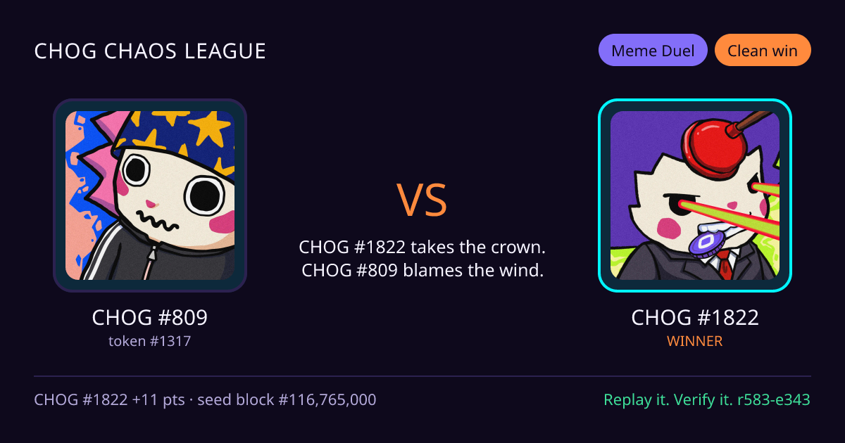 Highlight card: CHOG #809 versus CHOG #1822