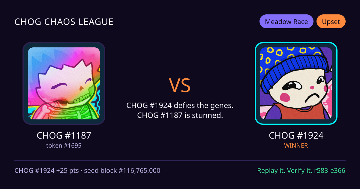 Highlight card: CHOG #1187 versus CHOG #1924