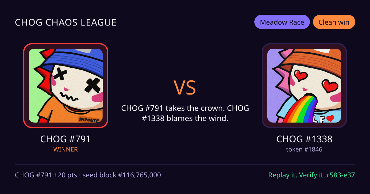 Highlight card: CHOG #791 versus CHOG #1338