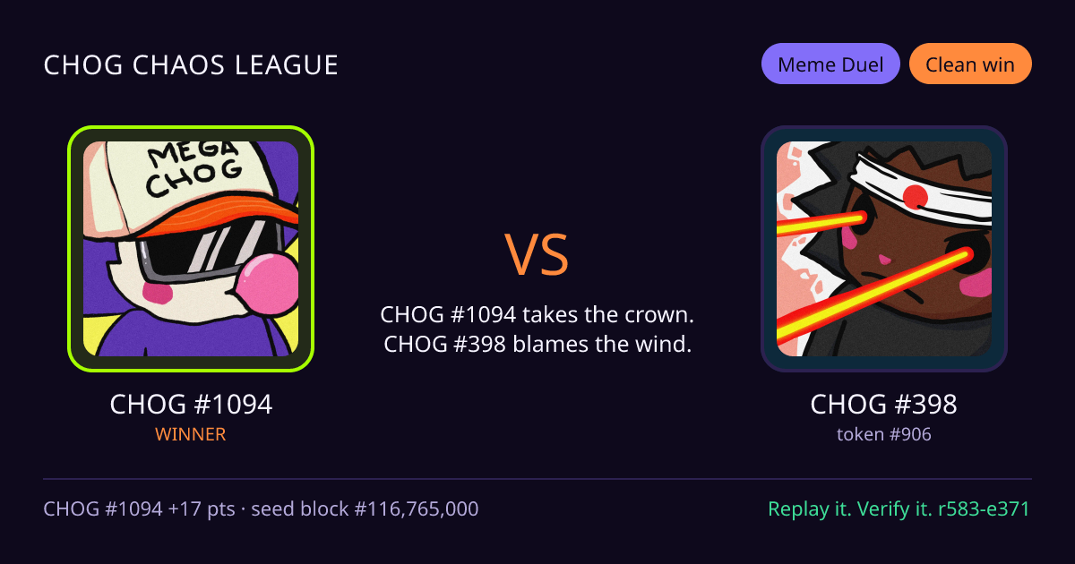 Highlight card: CHOG #1094 versus CHOG #398