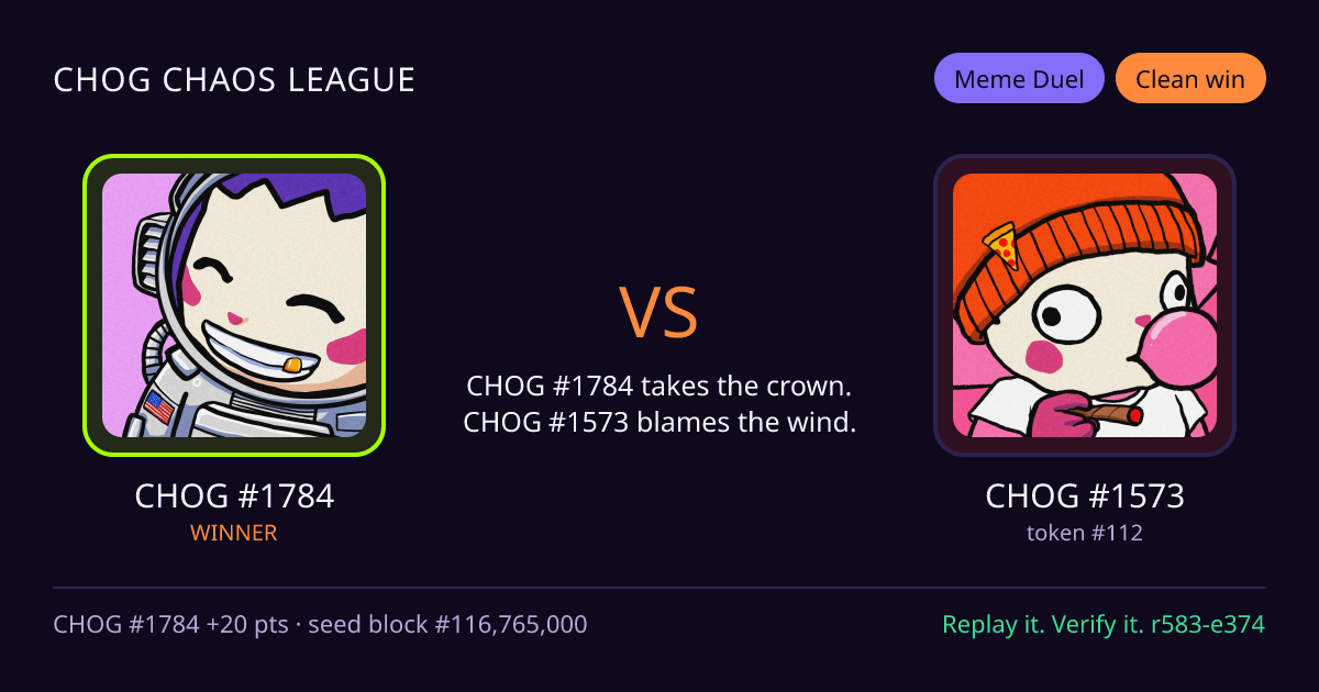 Highlight card: CHOG #1784 versus CHOG #1573