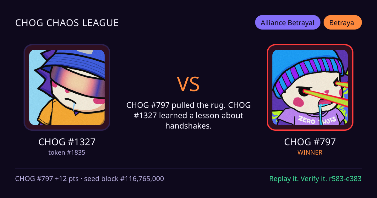 Highlight card: CHOG #1327 versus CHOG #797