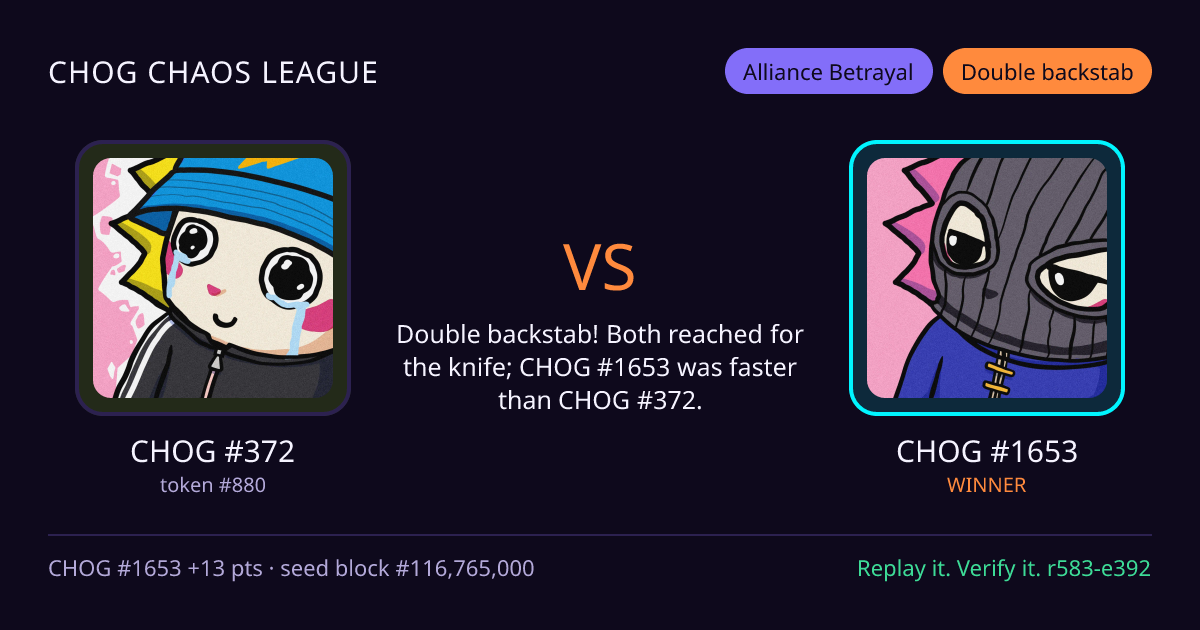 Highlight card: CHOG #372 versus CHOG #1653