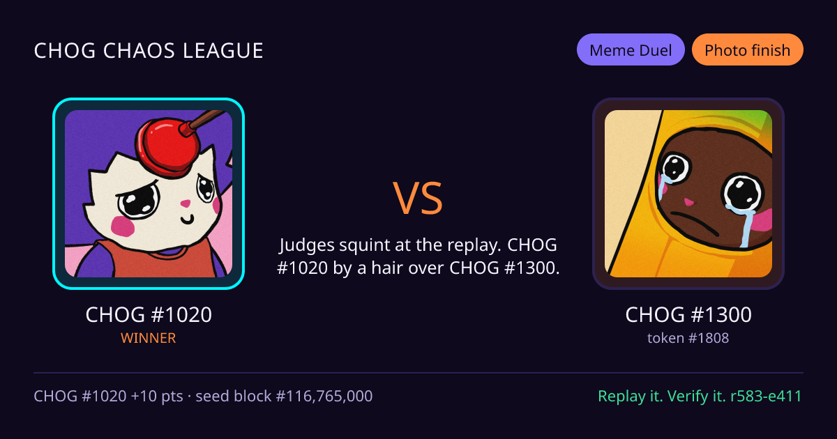 Highlight card: CHOG #1020 versus CHOG #1300