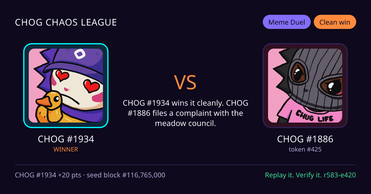 Highlight card: CHOG #1934 versus CHOG #1886