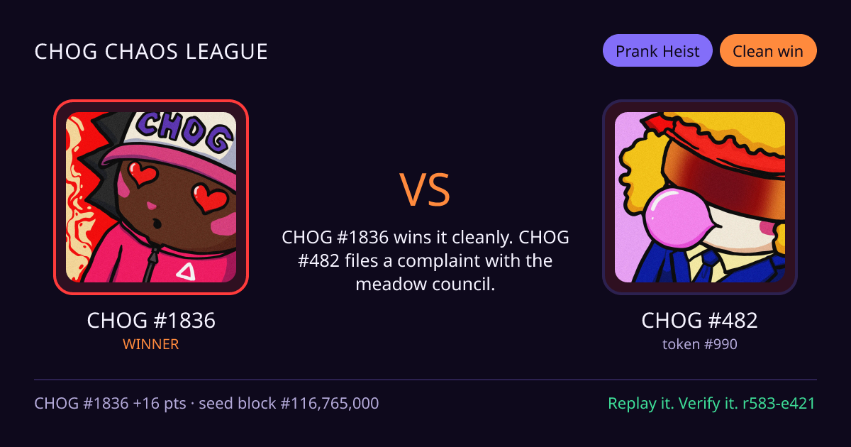 Highlight card: CHOG #1836 versus CHOG #482