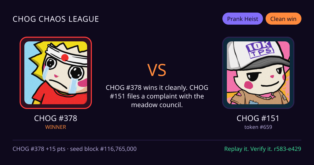 Highlight card: CHOG #378 versus CHOG #151