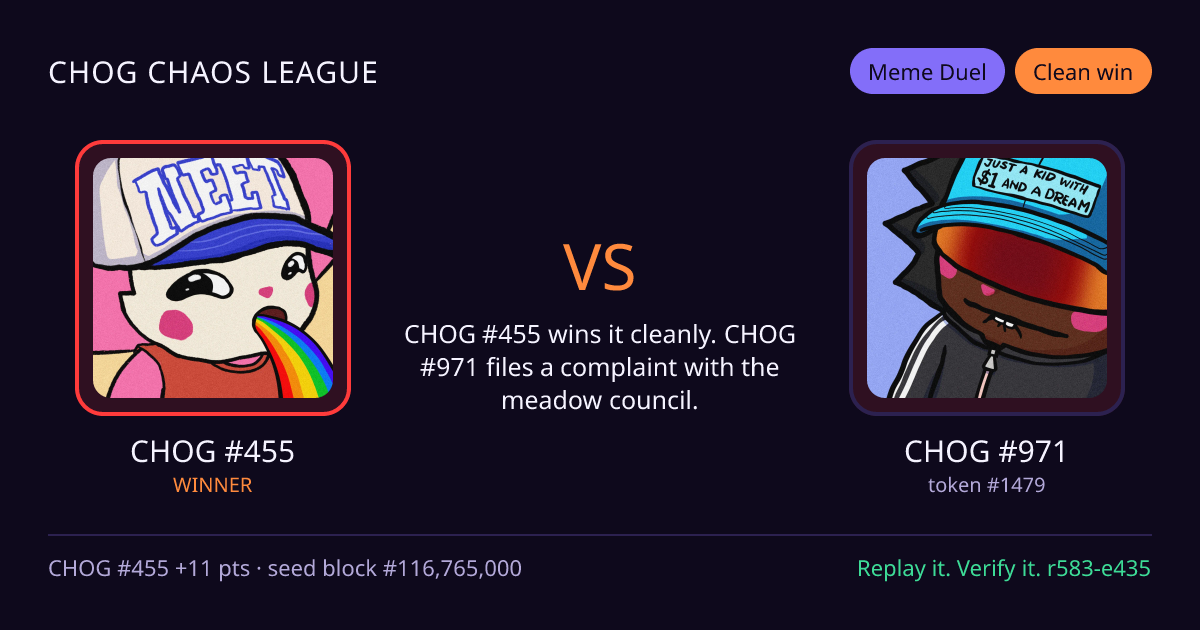 Highlight card: CHOG #455 versus CHOG #971