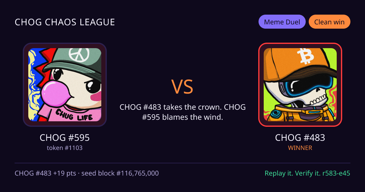 Highlight card: CHOG #595 versus CHOG #483
