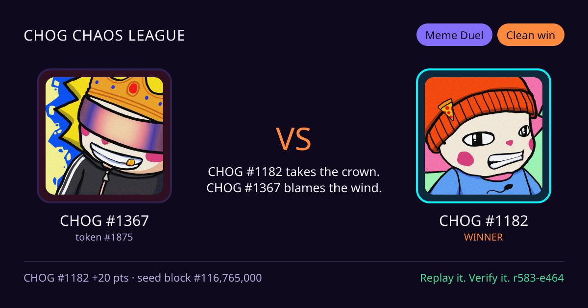 Highlight card: CHOG #1367 versus CHOG #1182