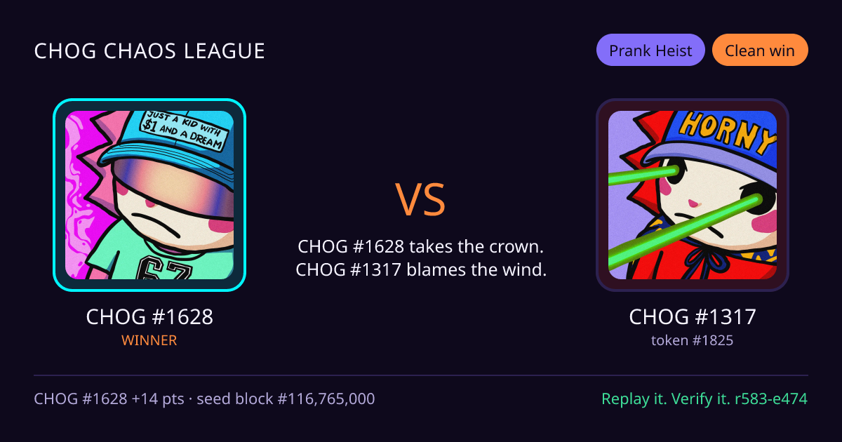 Highlight card: CHOG #1628 versus CHOG #1317