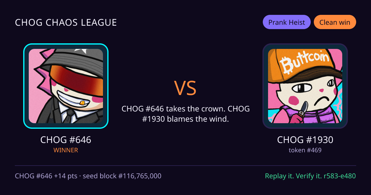 Highlight card: CHOG #646 versus CHOG #1930