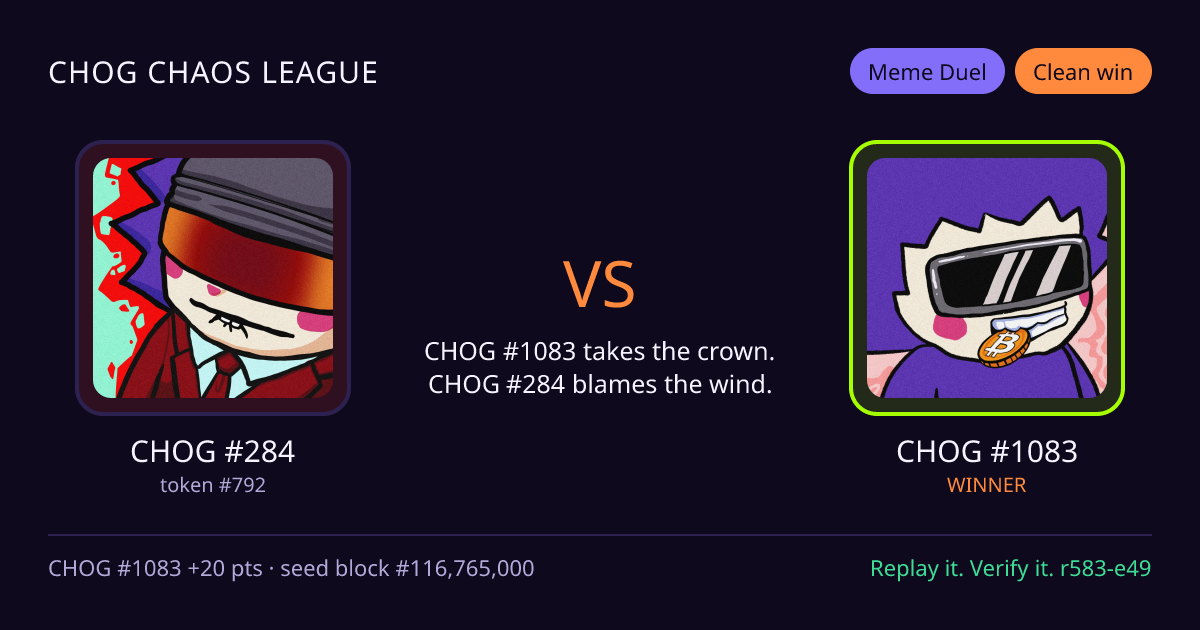 Highlight card: CHOG #284 versus CHOG #1083