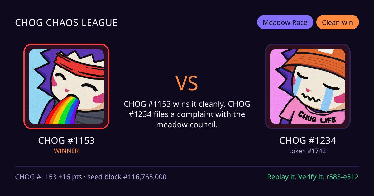 Highlight card: CHOG #1153 versus CHOG #1234