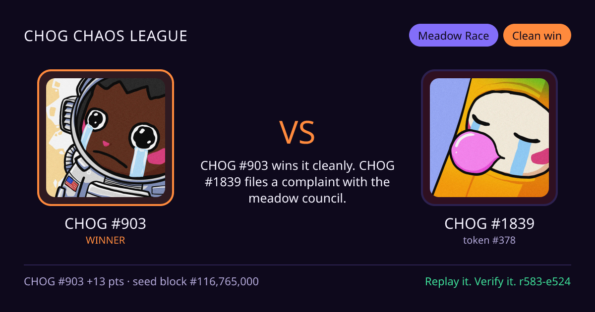 Highlight card: CHOG #903 versus CHOG #1839