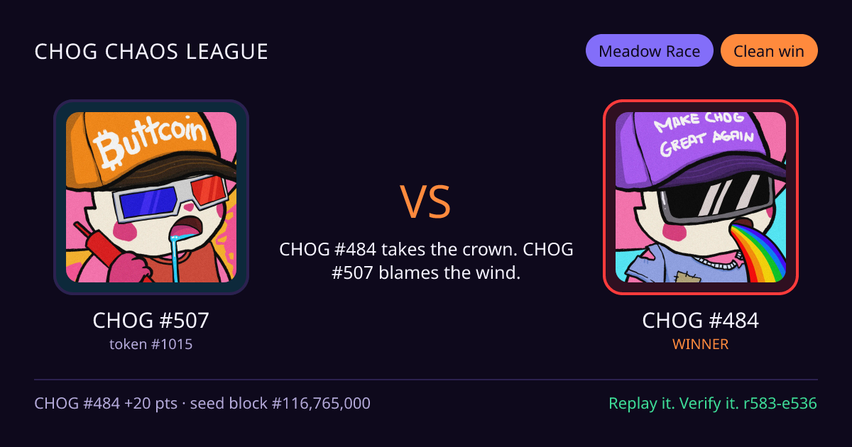 Highlight card: CHOG #507 versus CHOG #484