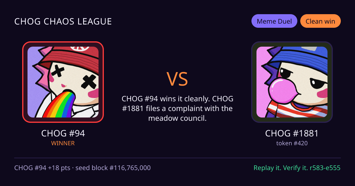 Highlight card: CHOG #94 versus CHOG #1881