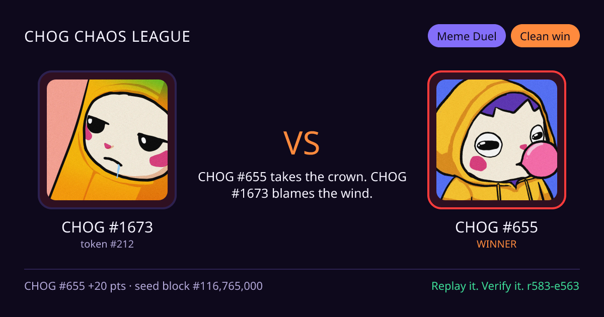 Highlight card: CHOG #1673 versus CHOG #655