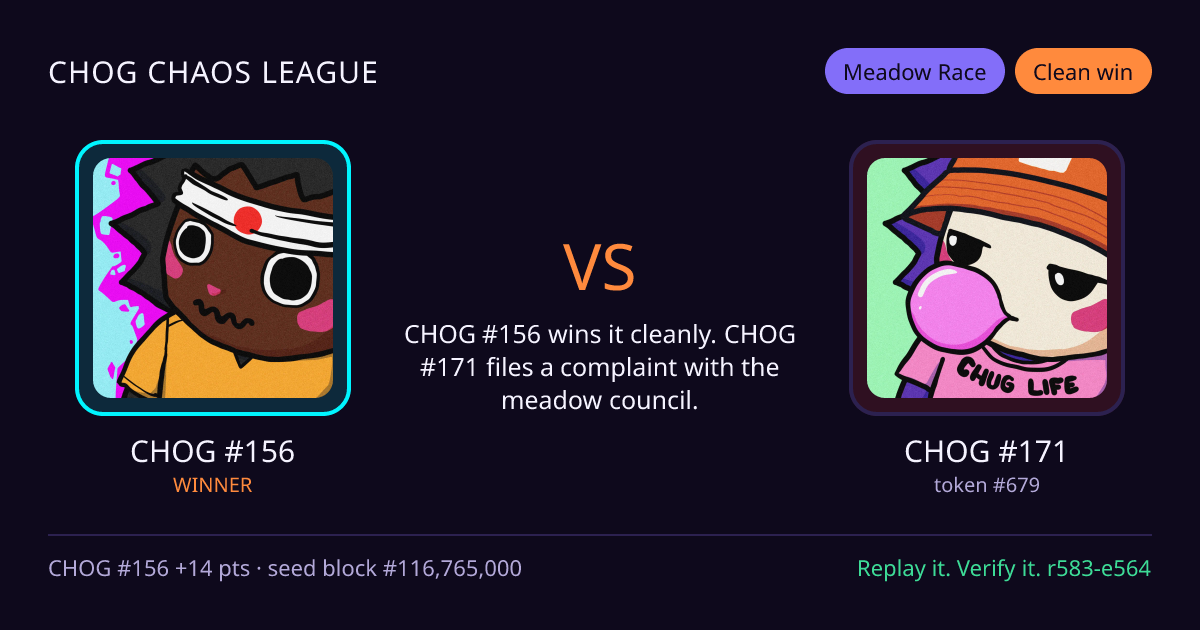 Highlight card: CHOG #156 versus CHOG #171