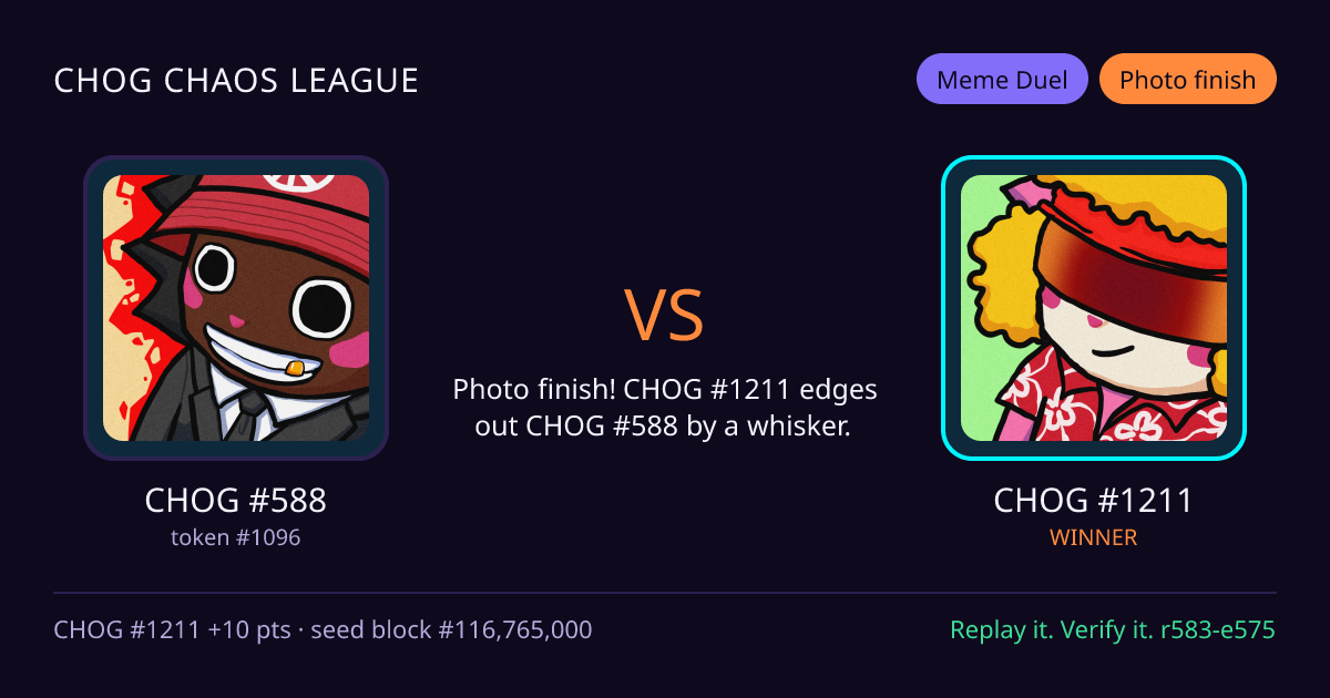 Highlight card: CHOG #588 versus CHOG #1211