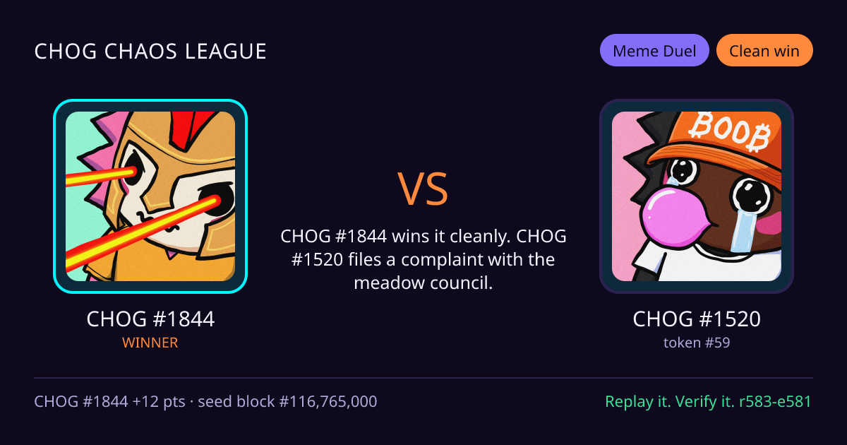 Highlight card: CHOG #1844 versus CHOG #1520