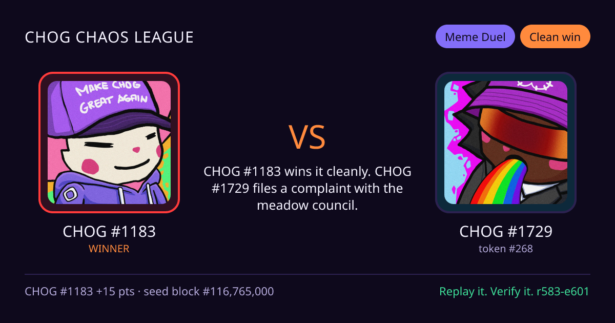 Highlight card: CHOG #1183 versus CHOG #1729