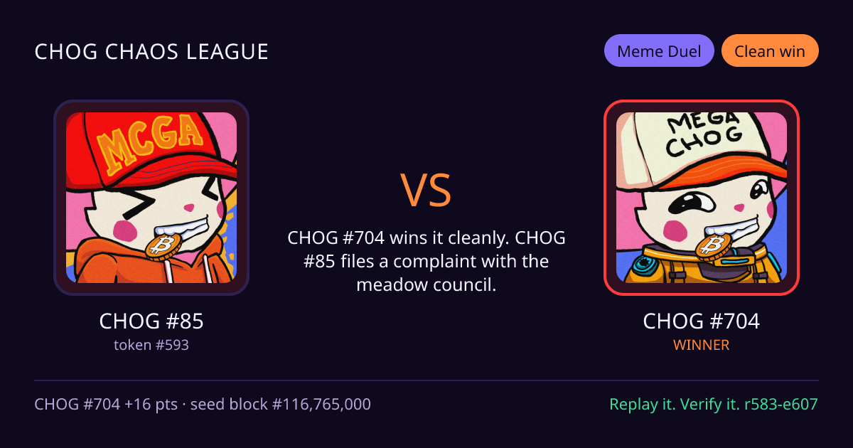 Highlight card: CHOG #85 versus CHOG #704