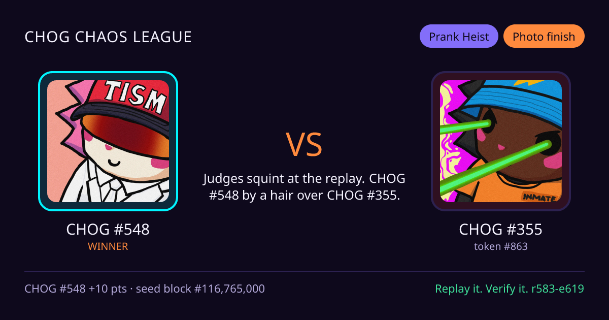 Highlight card: CHOG #548 versus CHOG #355