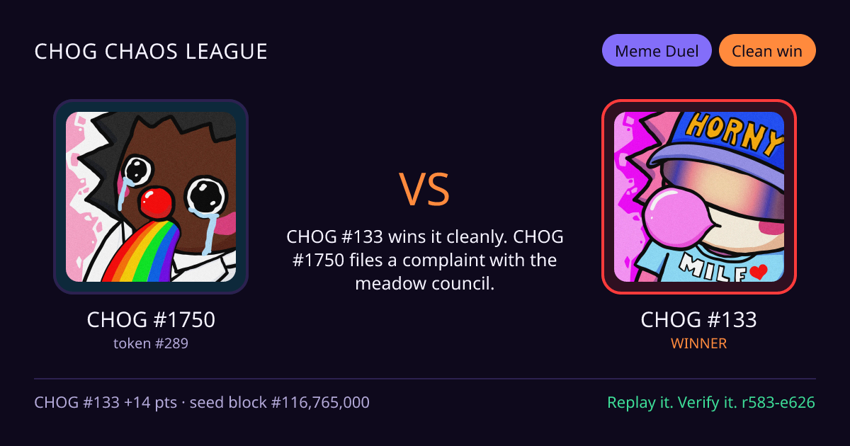 Highlight card: CHOG #1750 versus CHOG #133