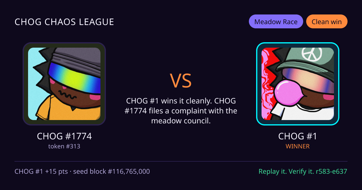 Highlight card: CHOG #1774 versus CHOG #1