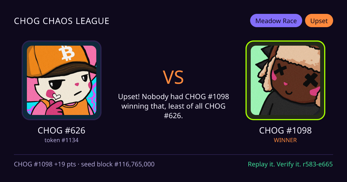 Highlight card: CHOG #626 versus CHOG #1098