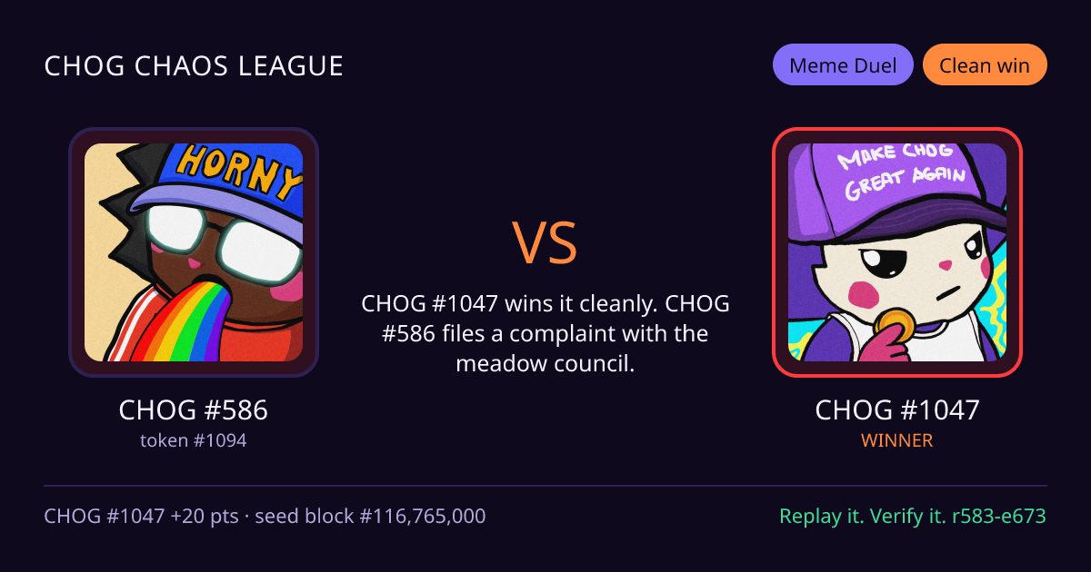 Highlight card: CHOG #586 versus CHOG #1047