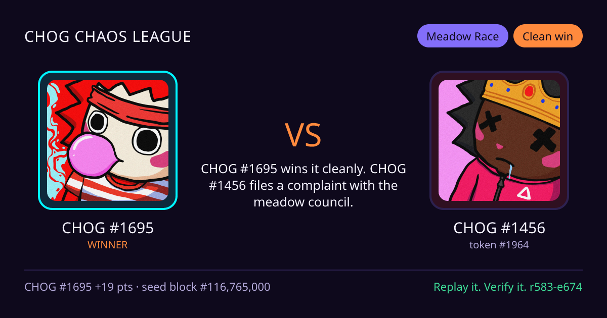 Highlight card: CHOG #1695 versus CHOG #1456