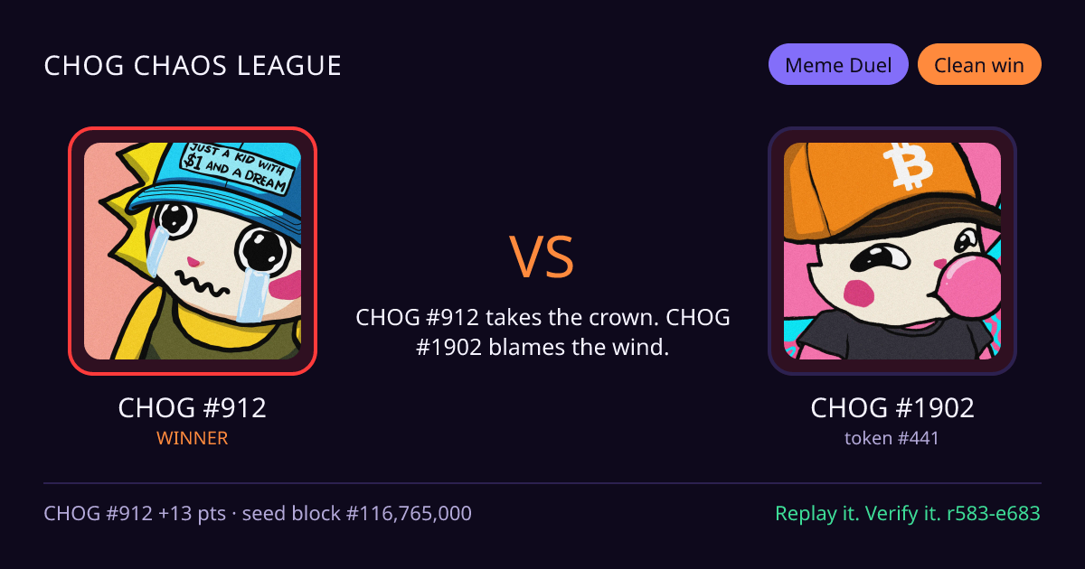 Highlight card: CHOG #912 versus CHOG #1902