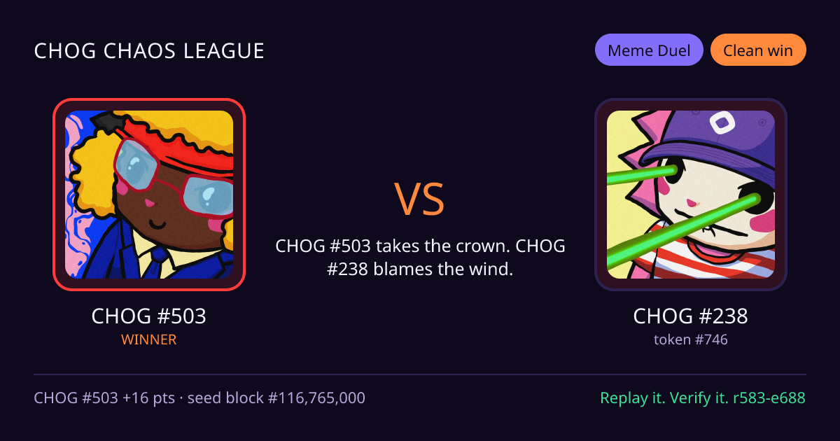 Highlight card: CHOG #503 versus CHOG #238